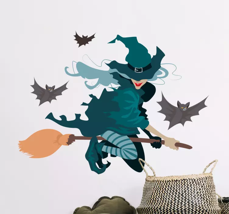 Witch flying halloween sticker - TenStickers