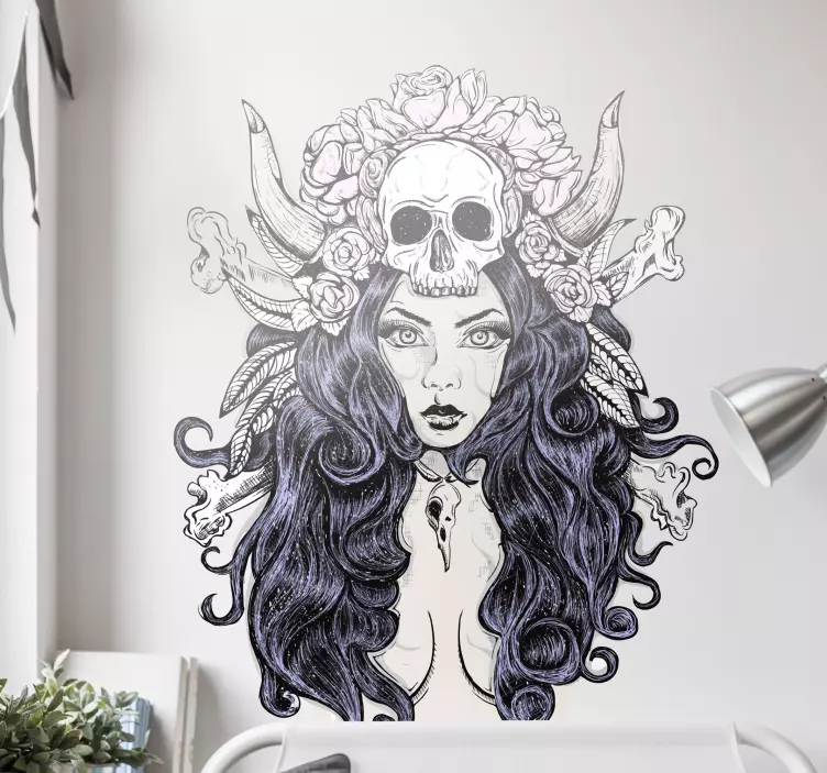 Woman With Skull character sticker - TenStickers