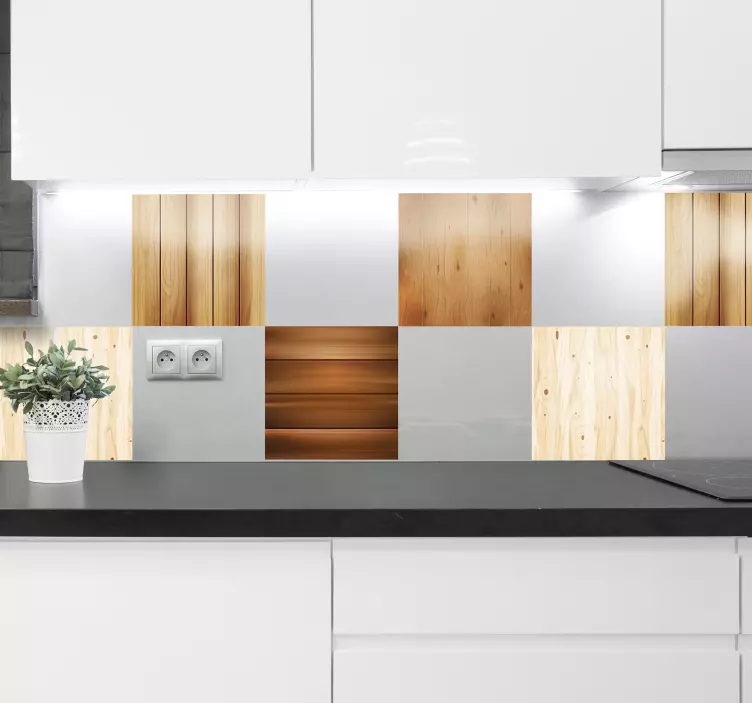 wooden tiles kitchen wall sticker - TenStickers