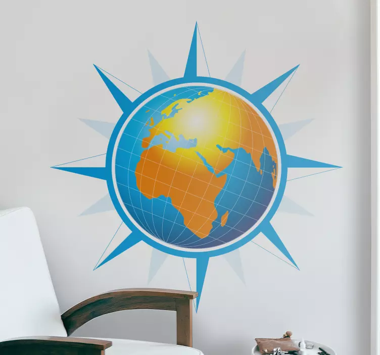 World Map Wind Rose Sticker - TenStickers