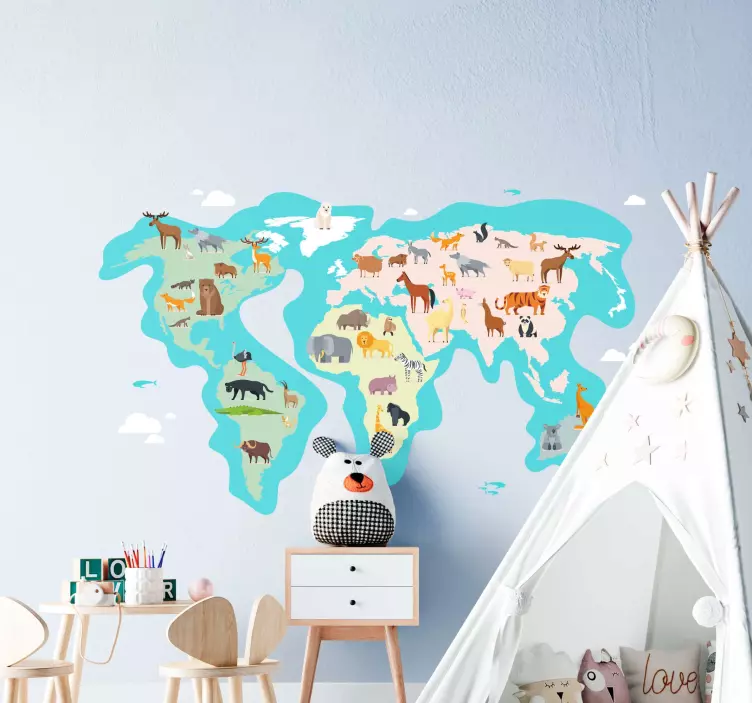 Fauna world map wall sticker for kids - TenStickers