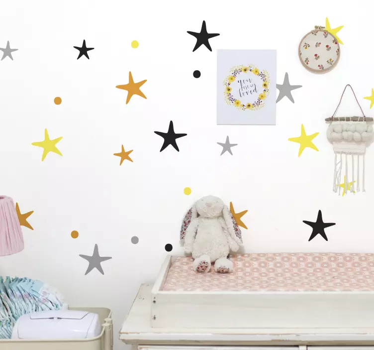 Yellow and gray star Nordic style space decal - TenStickers