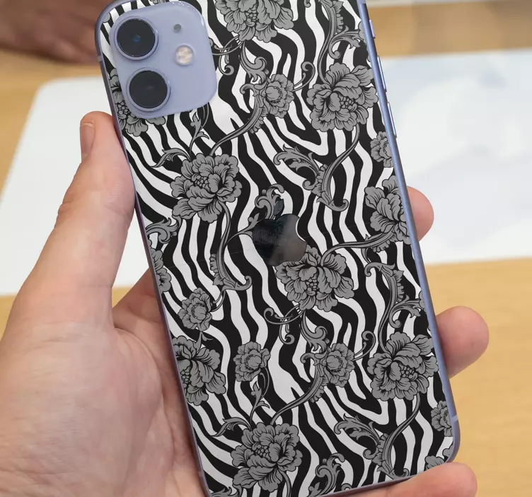 Zebra print ornamental flowers iPhone sticker - TenStickers