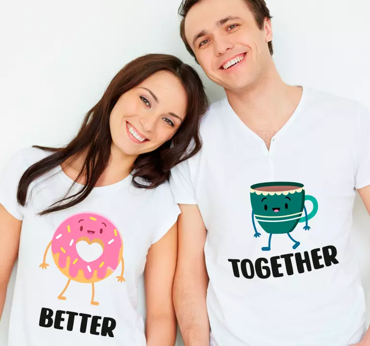 Coffe and donnut design Couple t shirts - TenStickers