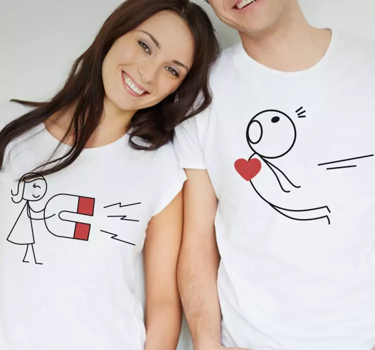 Doodle heart magnet couple t shirt - TenStickers