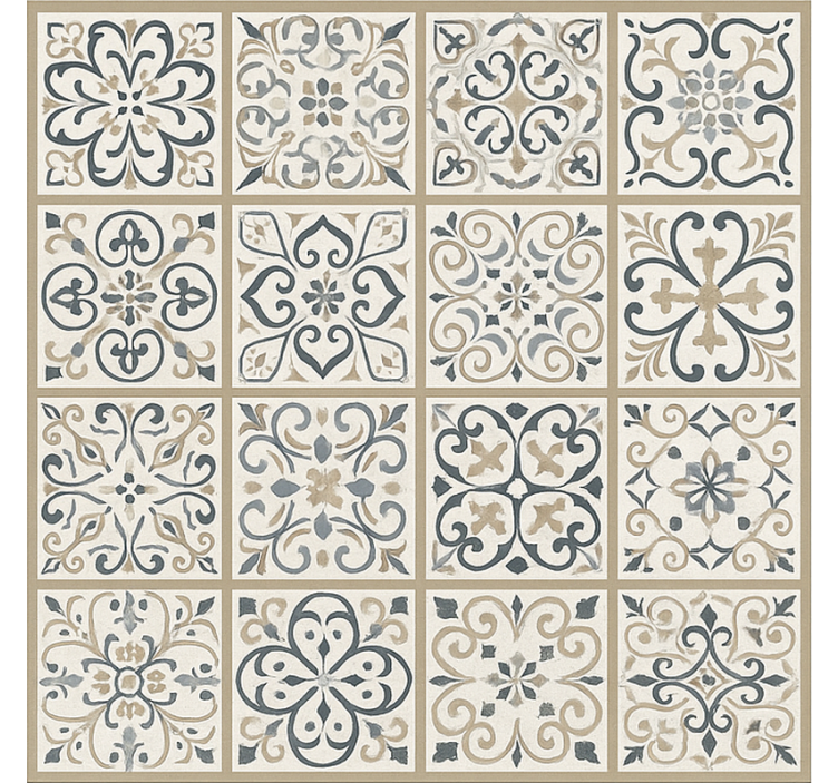 Neutral Tiled Pattern dining room vinyl rug - TenStickers
