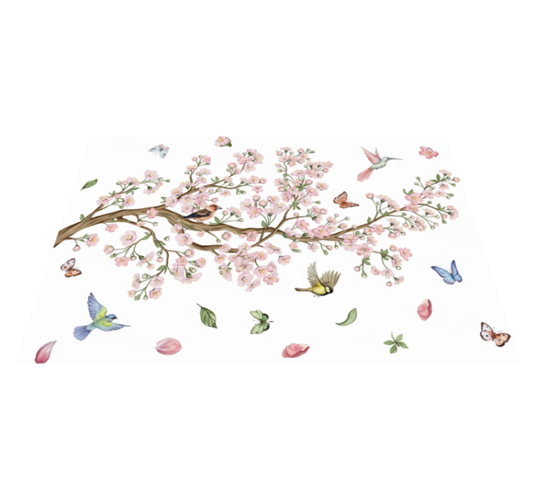 Flower vinyl rug cherry blossom with birds - TenStickers