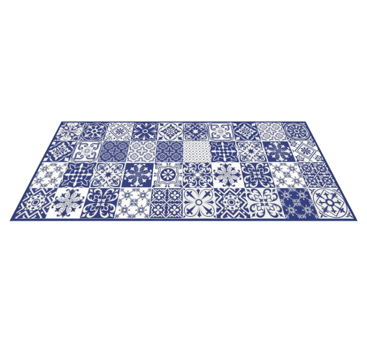 Cobalt porcelain collage kitchen vinyl rug - TenStickers