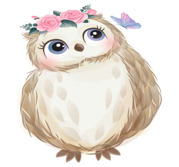 Animal vinyl rug featuring baby owl and flowers - TenStickers