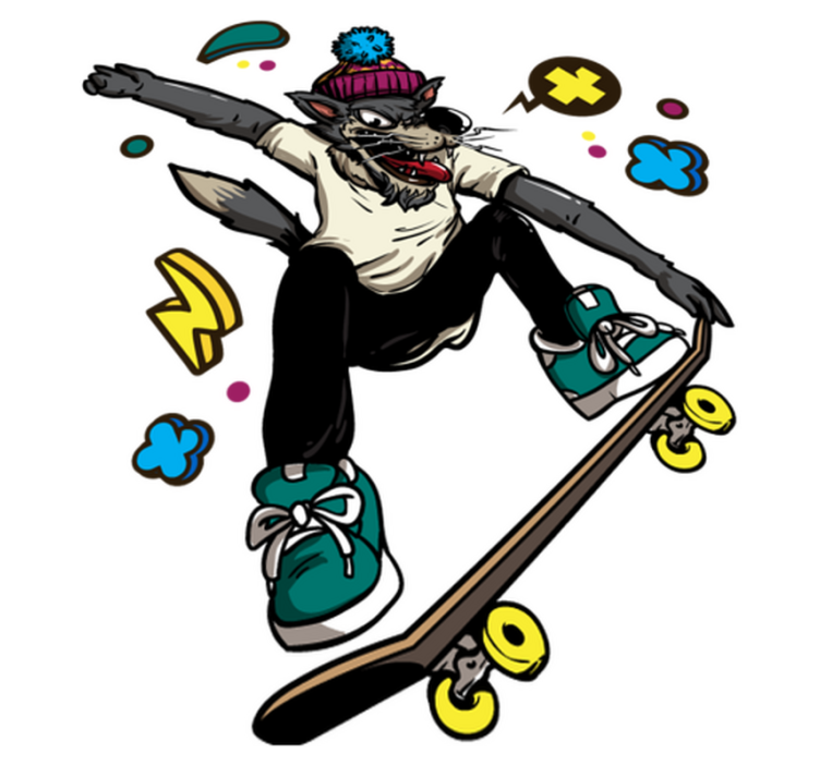 Wolve on skate animal vinyl rug - TenStickers