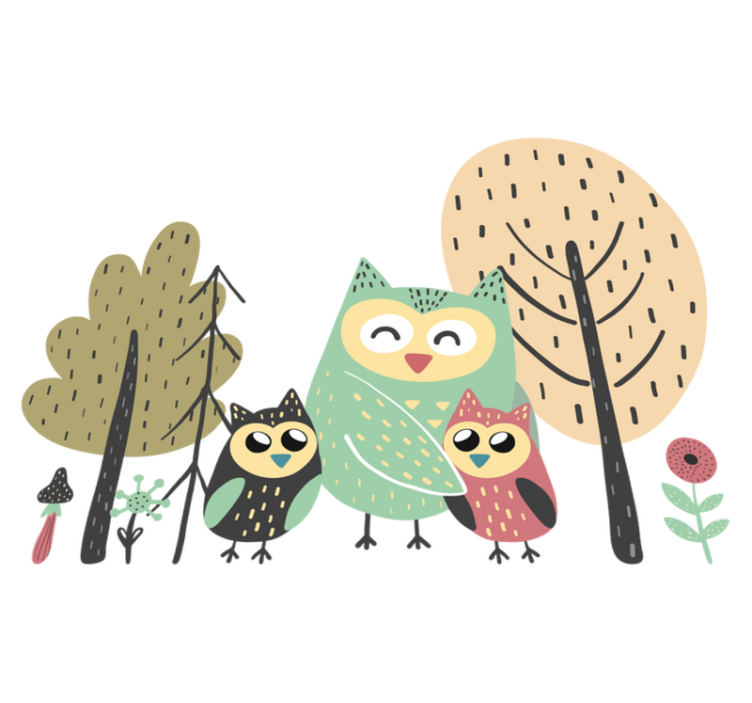 Animal vinyl rug with colorful owls in tree - TenStickers