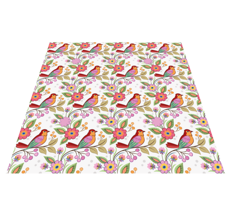 Animal vinyl rug with red and orange bird tree - TenStickers