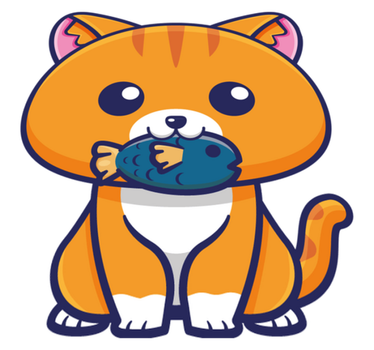 Cute cat holding fish animal vinyl rug - TenStickers