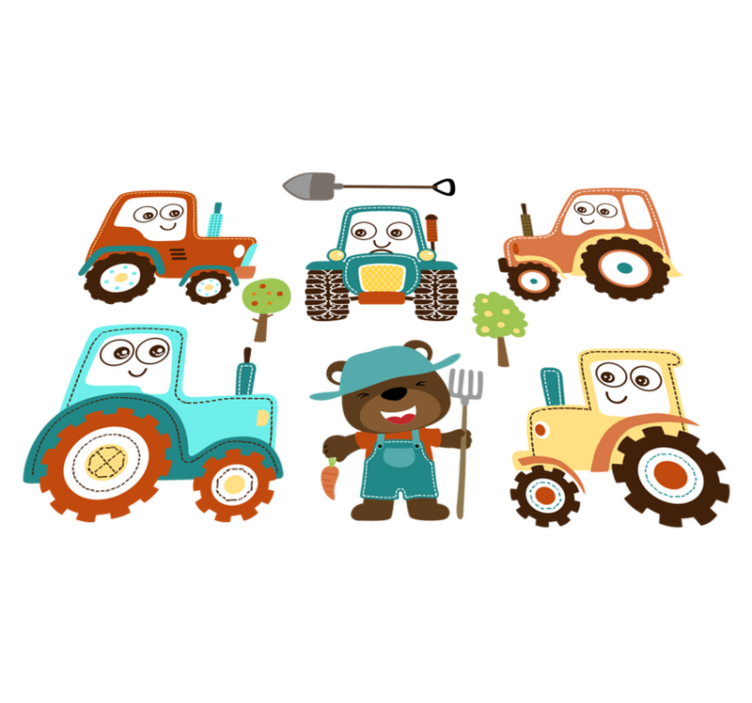 Cute tractor characters animal vinyl rug - TenStickers