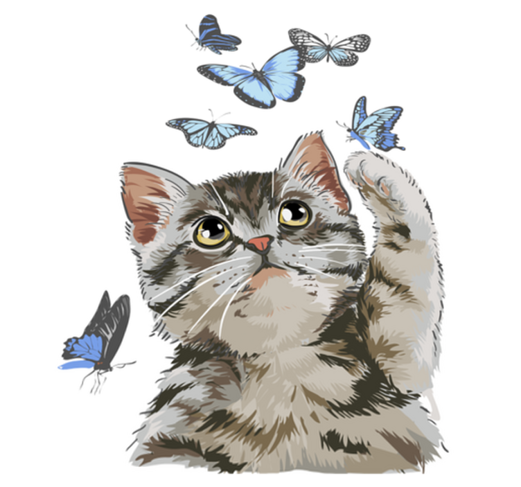 Animal vinyl rug kitty with blue butterflies - TenStickers