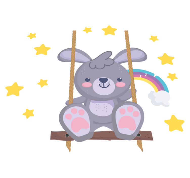 Animal vinyl rug bunny on starry swing - TenStickers