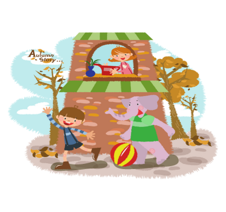 Animal vinyl rug featuring playful elephants and kids - TenStickers