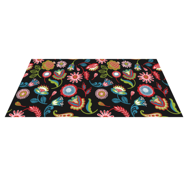Flower vinyl rug with colorful folk design - TenStickers