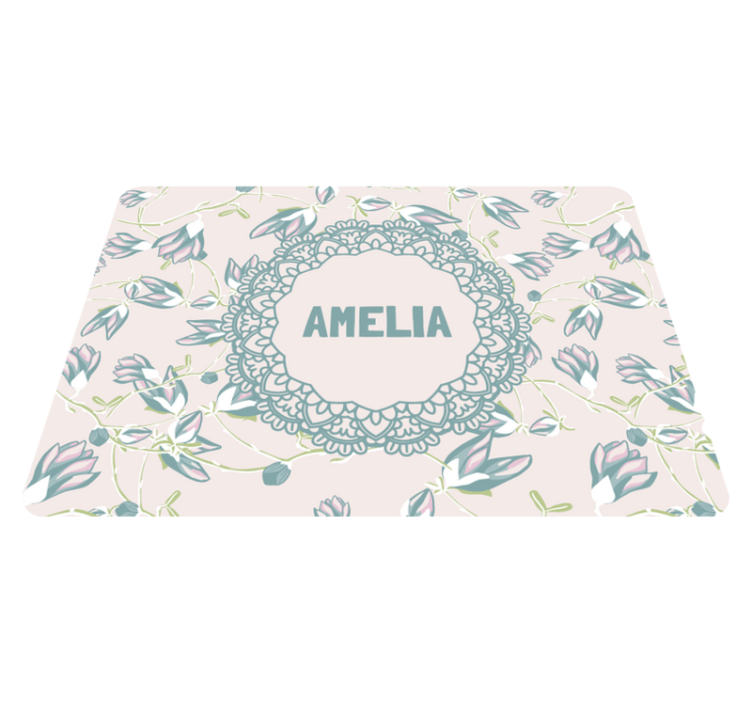 Flower vinyl rug with leaves and name design - TenStickers