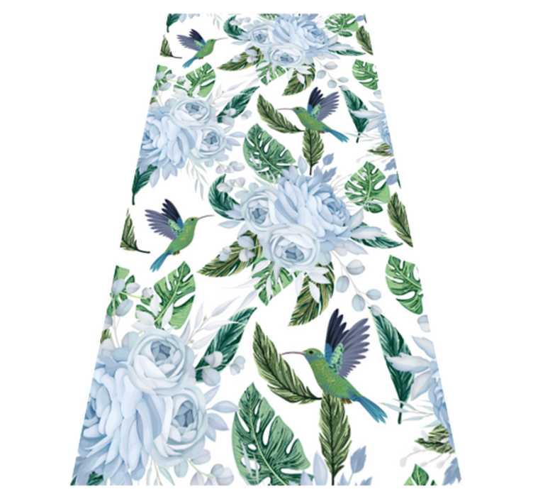 Flower vinyl rug blue garden flowers with birds - TenStickers