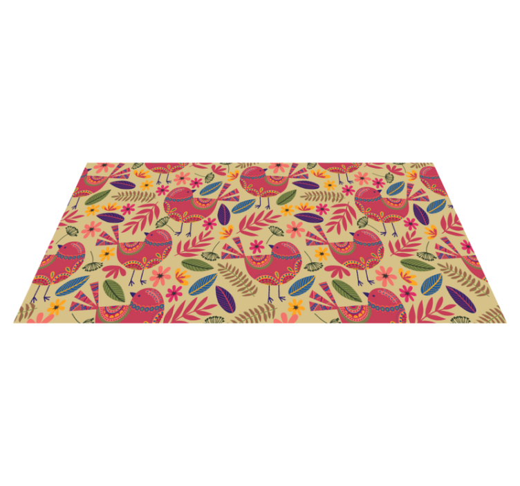 Flower vinyl rug with colorful birds folk art design - TenStickers