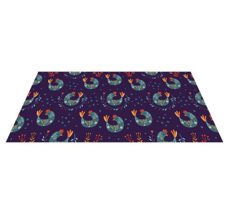 Flower vinyl rug with purple chickens and flowers - TenStickers