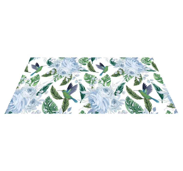 Flower vinyl rug blue garden flowers with birds - TenStickers