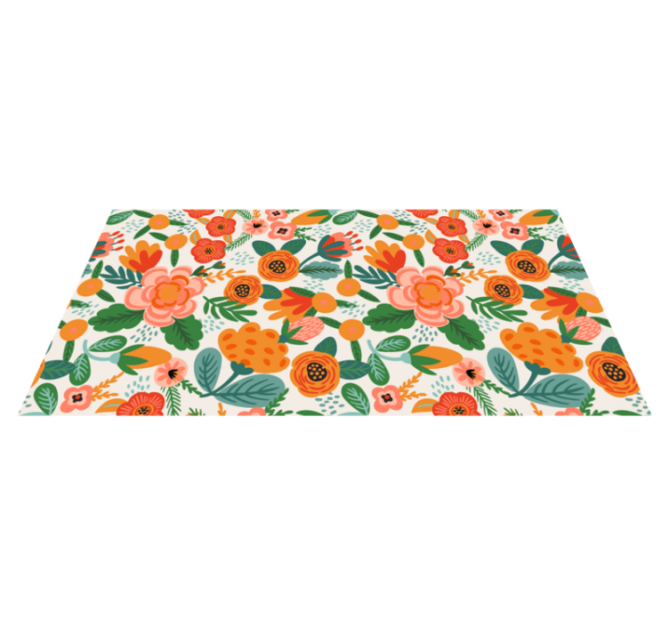 Flower vinyl rug in red and orange folk style - TenStickers