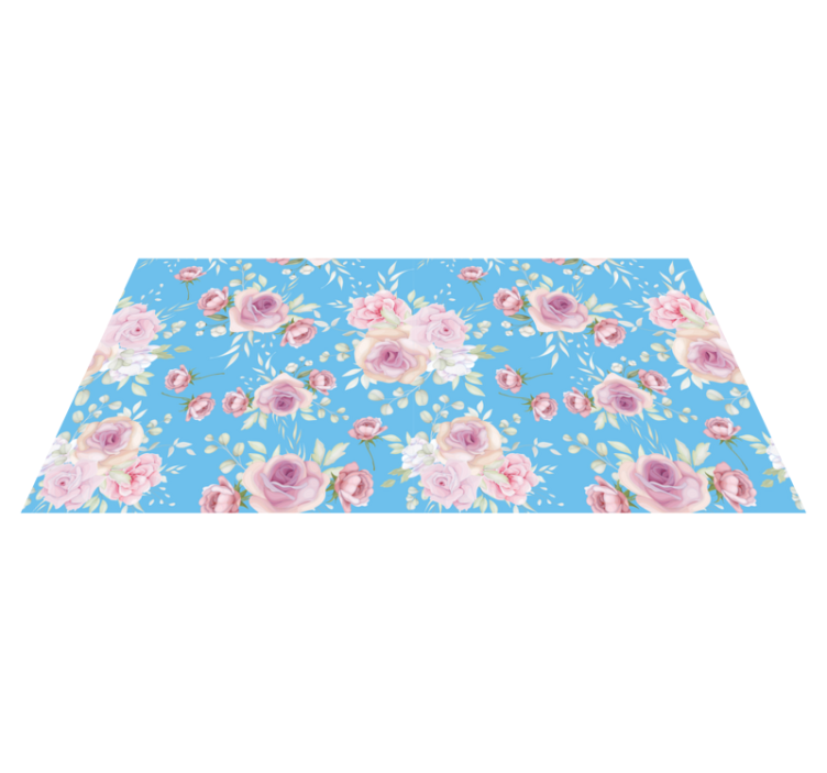 Flower vinyl rug with roses on blue background - TenStickers