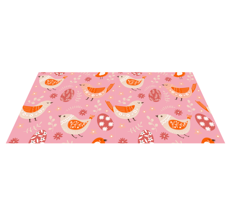 Flower vinyl rug with pink folk art birds - TenStickers