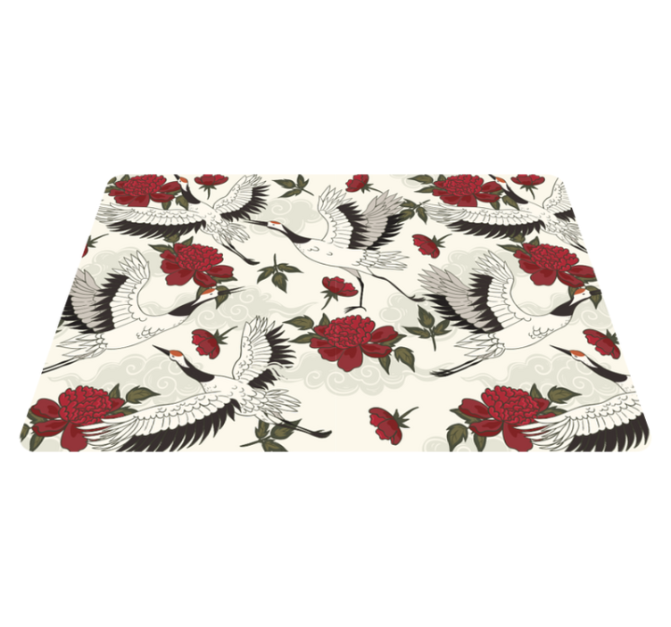 Flower vinyl rug with soothing earth tone bird design - TenStickers
