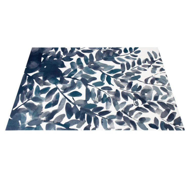 Flower vinyl rug blue watercolor leaf design - TenStickers