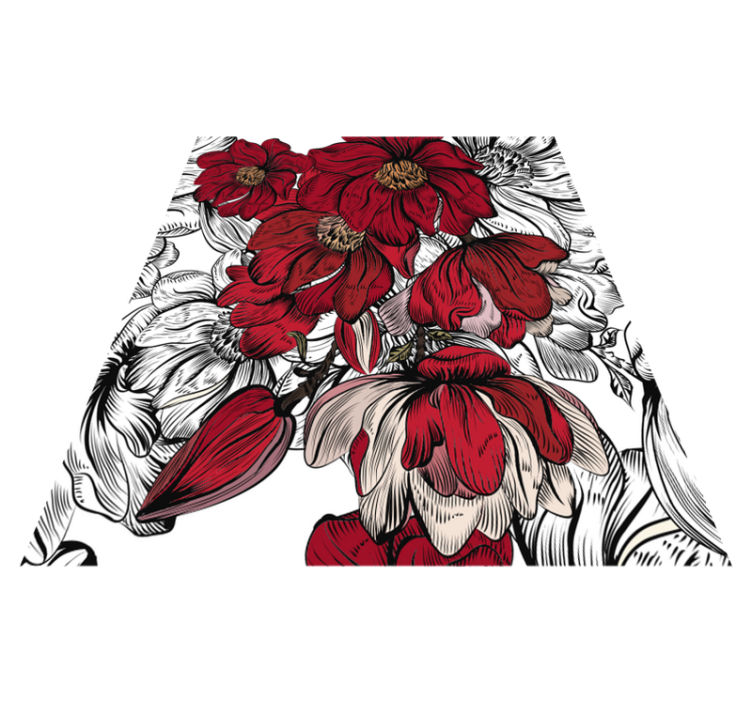 Red and white flowers dining room vinyl rug - TenStickers