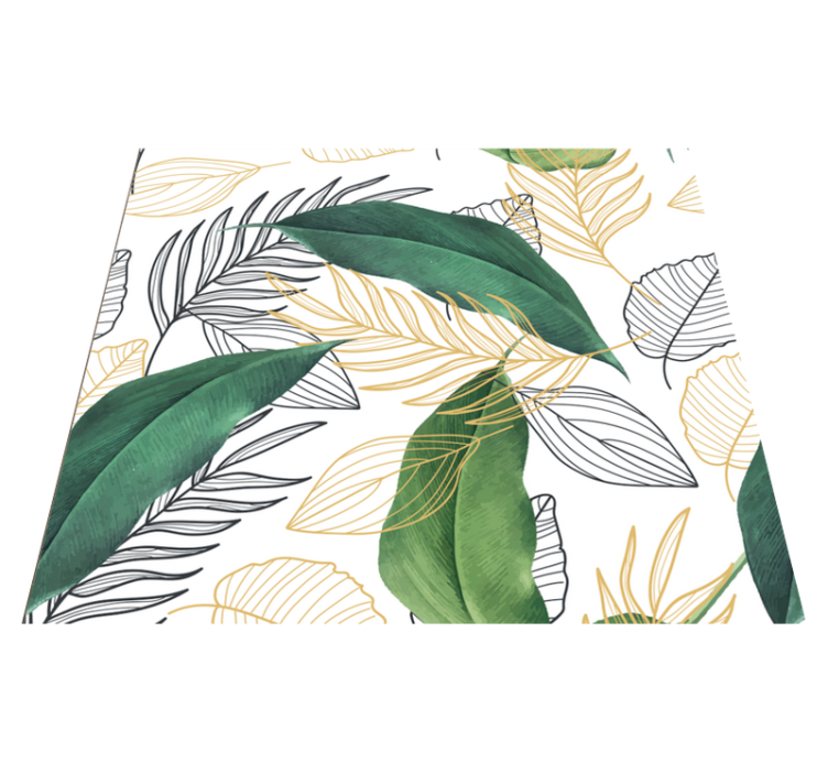 Green and gold leaves art kitchen vinyl rug - TenStickers
