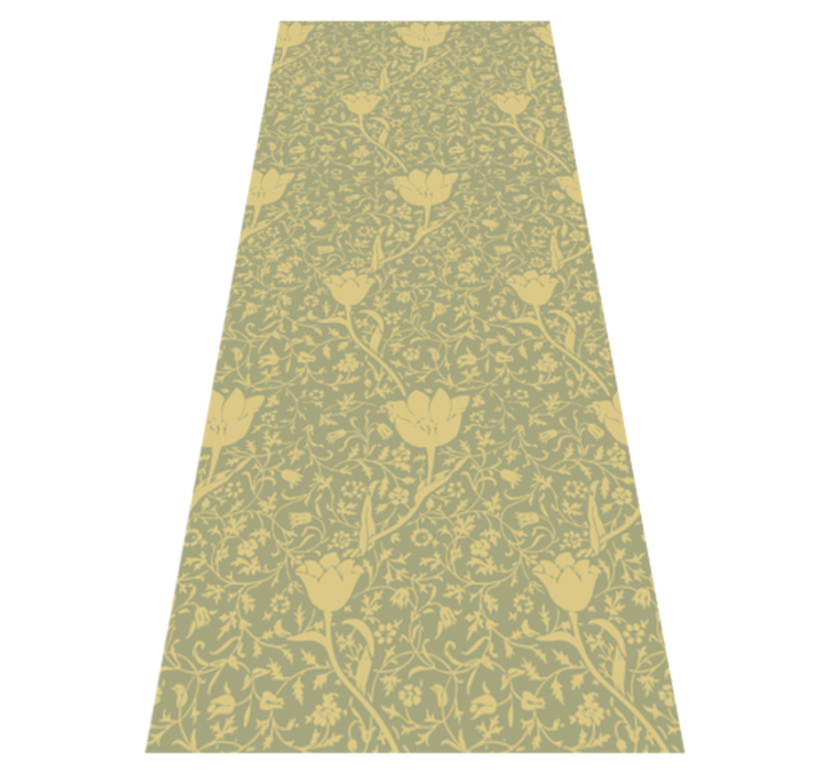 Flower vinyl rug with subtle gold and green pattern - TenStickers