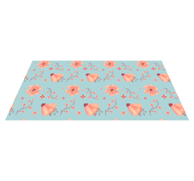 Flower vinyl rug with orange flowers on blue - TenStickers
