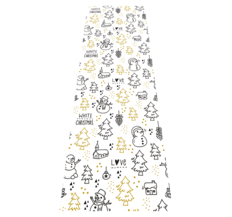 Christmas vinyl rug in black and gold doodle pattern - TenStickers