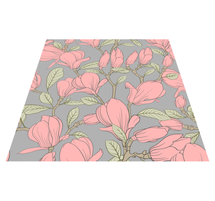 Pink flowers and leaves bedroom vinyl rug - TenStickers