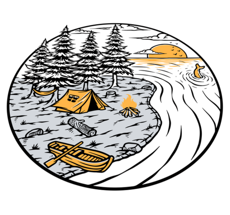 Nature vinyl rug with motorhome yellow landscape - TenStickers