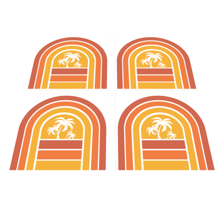 Nature vinyl rug retro sunset and palms tiles - TenStickers