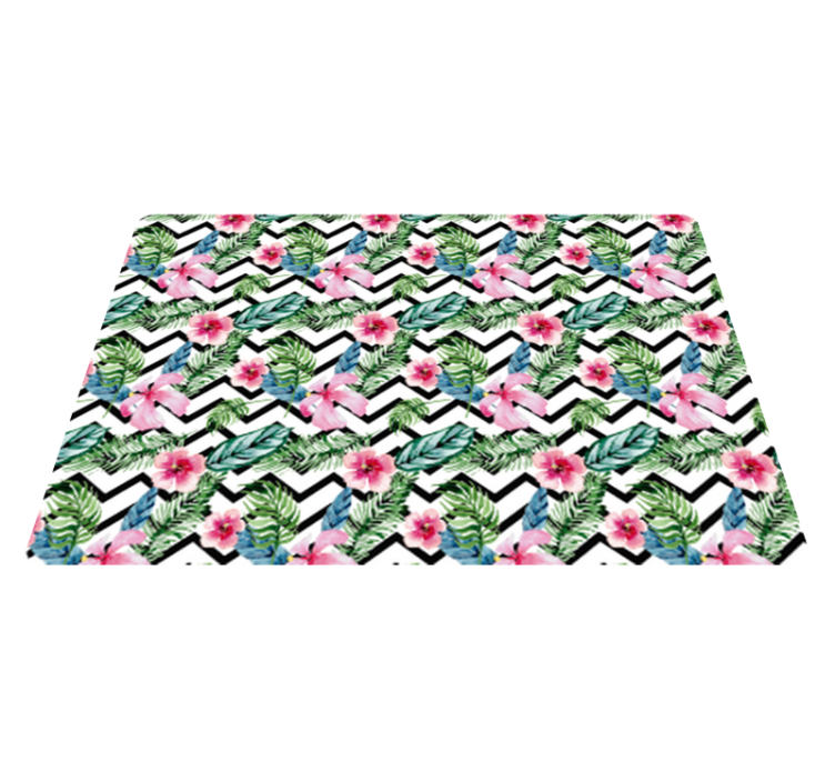Flower vinyl rug with zigzag tropical stripes - TenStickers