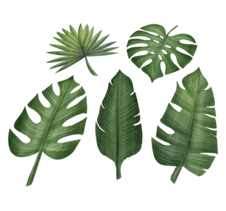 Flower vinyl rug with large green leaves - TenStickers