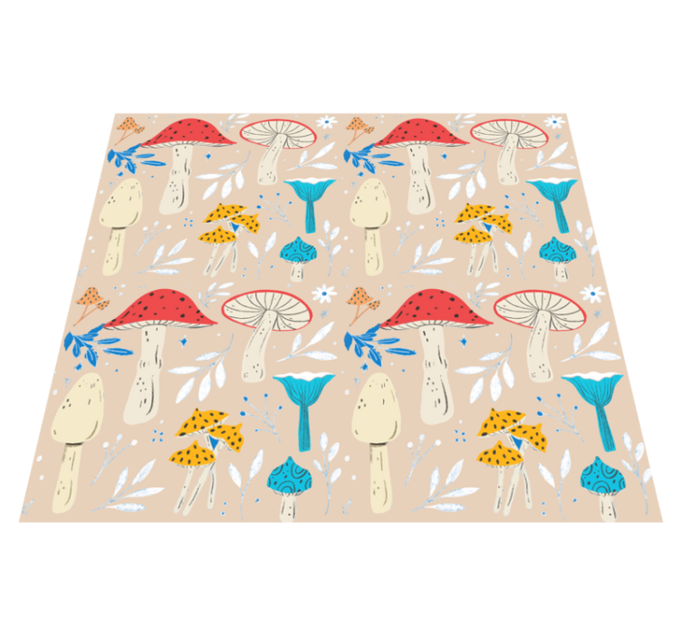 Flower vinyl rug with classic mushrooms beige background - TenStickers