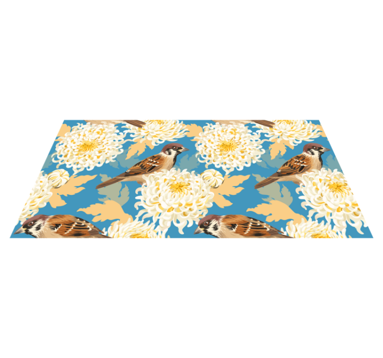 Flower vinyl rug aquarella birds and leaves design - TenStickers