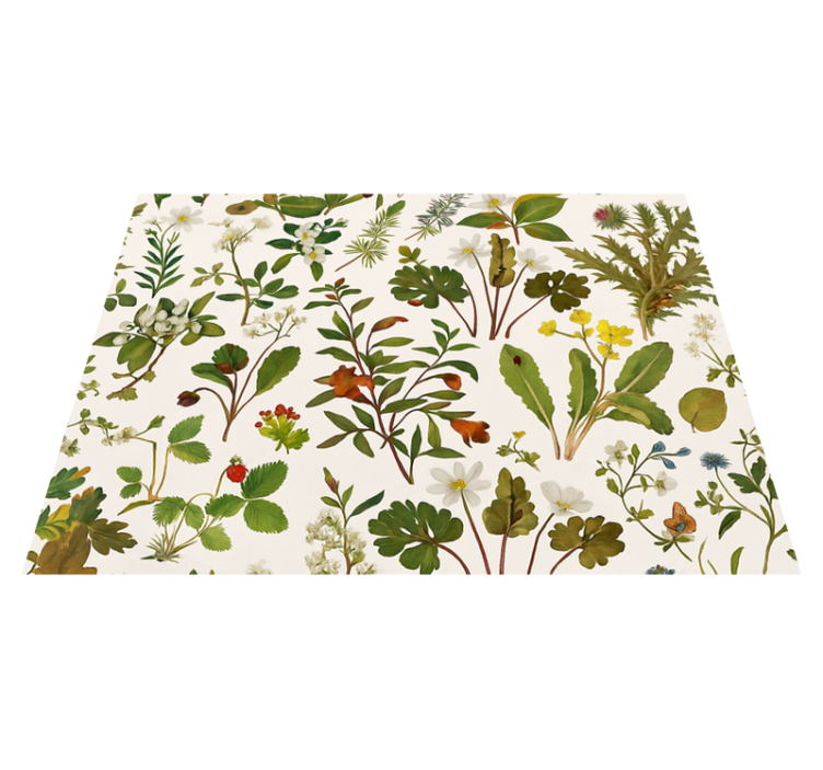 Bedroom vinyl rug with botanical design on white - TenStickers