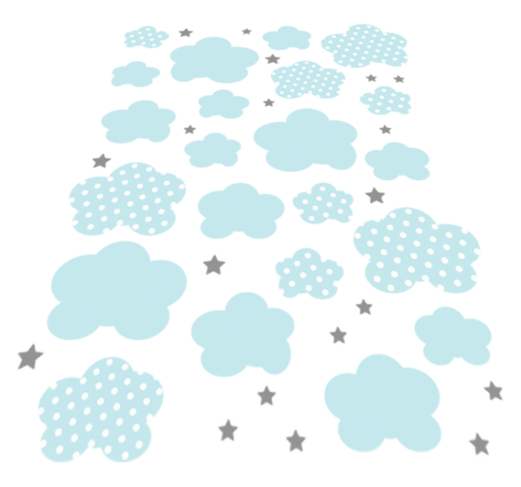 Kids vinyl rug blue clouds and grey stars - TenStickers