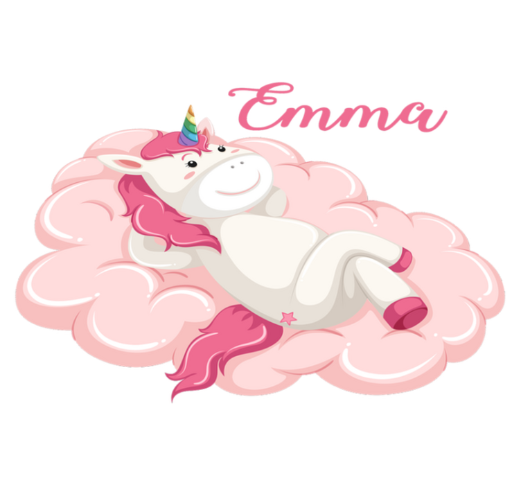 Kids vinyl rug unicorn on a cloud with name - TenStickers