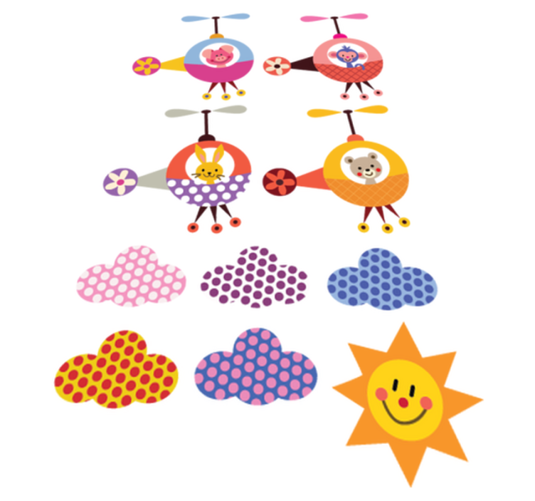 Kids vinyl rug helicopter animal stickers - TenStickers
