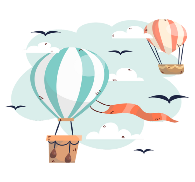 Kids vinyl rug with hot air balloons and clouds - TenStickers