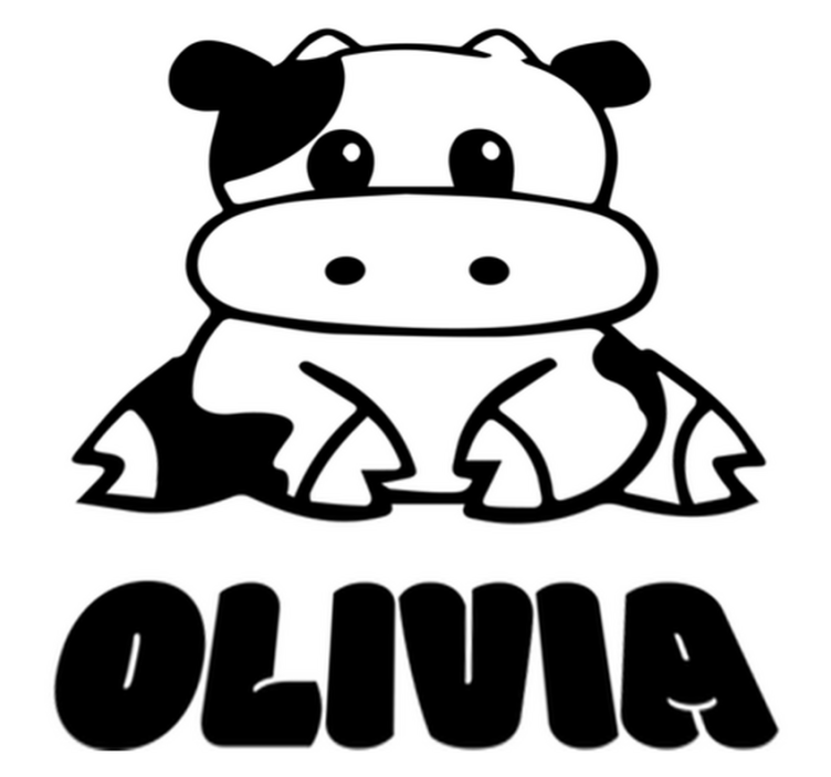 Kids vinyl rug black and white cow with name - TenStickers